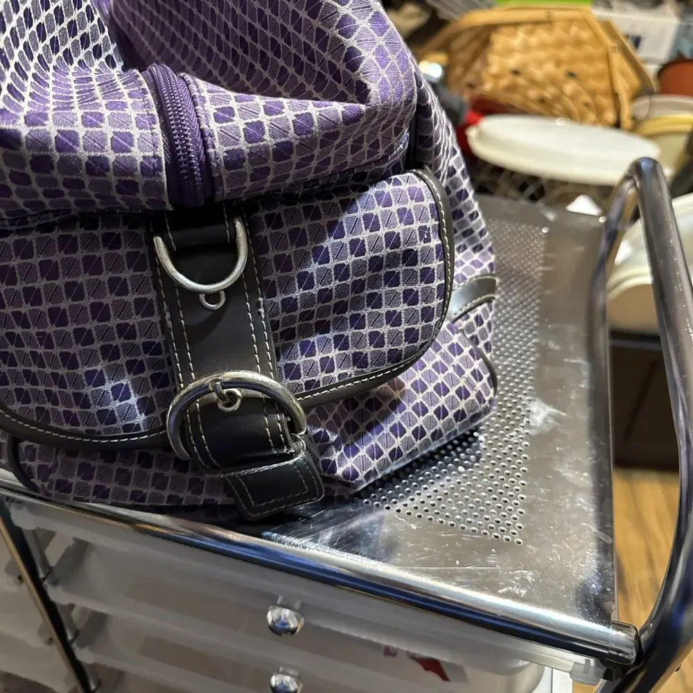 Nine & Company Nine West Purple Checkerboard duffle bag with 3 exterior pockets